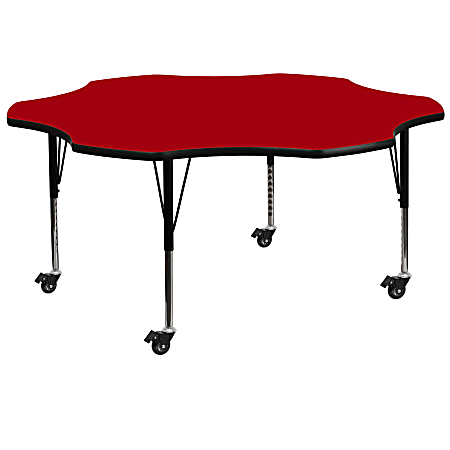 Flash Furniture Mobile Height Adjustable Thermal Laminate Flower Activity Table, 25-3/8”H x 60''W, Red