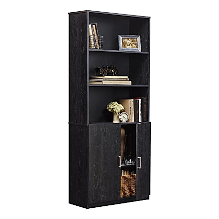 Ameriwood Home Moberly 3 Shelf Bookcase With Doors Black Oak Office Depot