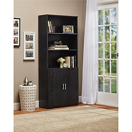 Ameriwood Home Moberly 3 Shelf Bookcase With Doors Black Oak Office Depot