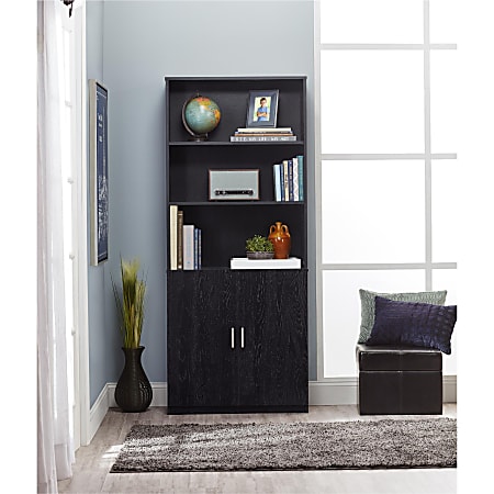 Moberly bookcase with doors black discount