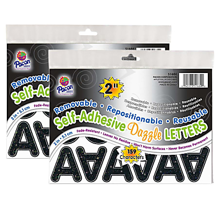 Pacon® Self-Adhesive Letters, 2", Puffy Font, Black Dazzle, 159 Per Pack, Set Of 2 Packs