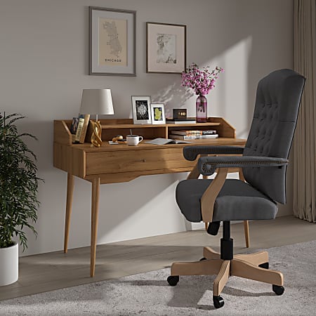 Flash Furniture Martha Washington Fabric High-Back Swivel Executive Office Chair With Arms, Gray/Driftwood