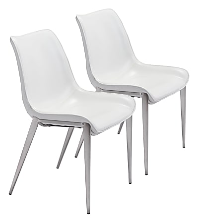 Zuo Modern Magnus Dining Chairs, White/Brushed Steel, Set Of 2 Chairs