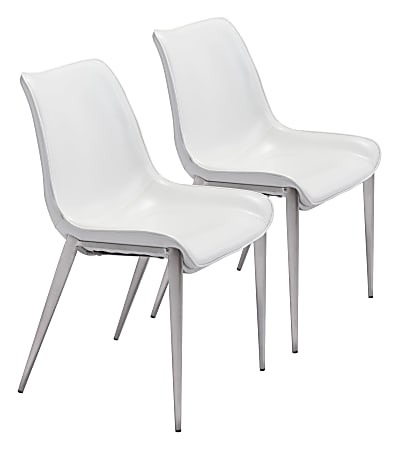 Zuo Modern Magnus Dining Chairs, White/Brushed Steel, Set
