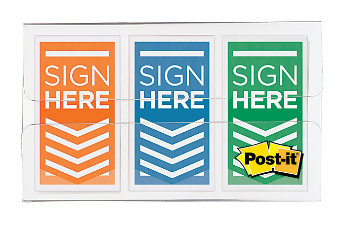 Post-it® Notes Sign Here Printed Flags, 1" x 1-3/4", Assorted Colors, Pack Of 60 Flags