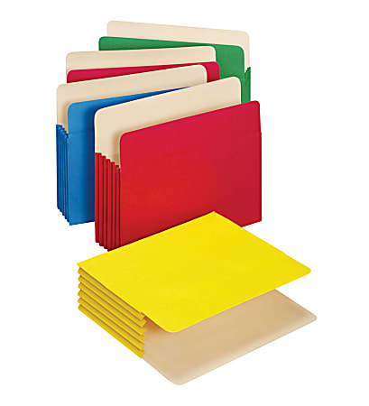 Office Depot® Brand Color File Pockets, 5 1/4" Expansion, 8 1/2" x 11", Letter Size, Assorted, Pack Of 5