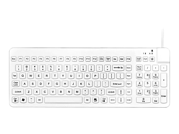 Man & Machine Low Profile Premium Waterproof Disinfectable Keyboard - Cable Connectivity - USB Interface - English, French - Computer - PC, Mac - Industrial Silicon Rubber Keyswitch - White