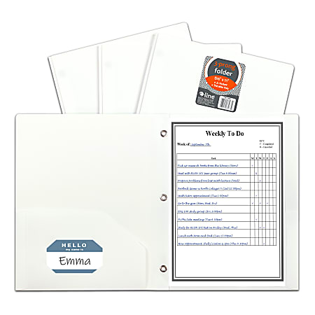 C-Line 2-Pocket Poly Folders With Prongs, Letter Size (8-1/2” x 11”), White, Box Of 25 Folders