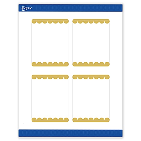 Avery® Print-To-The-Edge Labels With Sure Feed® Technology, S00-DJZ-PRWMP10, Rectangle, 4" x 3-1/3", Matte White, Preprinted Gold Dots Edge Design, Pack Of 40