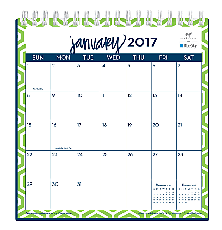 Blue Sky™ Monthly Desk Pad Calendar With Stand, 6 1/16" x 6 3/8", Dabney Lee "Hexagon", January to December 2017