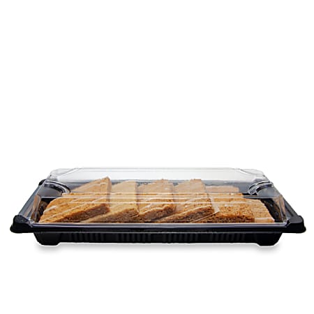 StalkMarket Compostable Food Trays, With Lids,9.25" x 4.125" x 1.75", Clear lids and black bottoms, Pack of 400 Trays