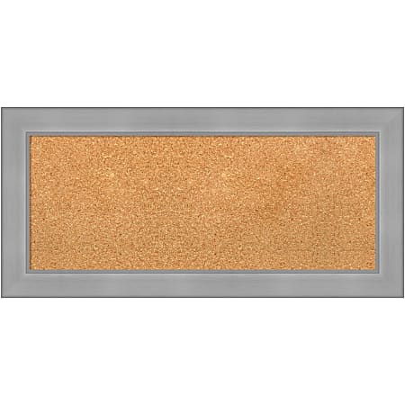 Amanti Art Cork Bulletin Board, 34" x 16", Natural, Vista Brushed Nickel Polystyrene Frame