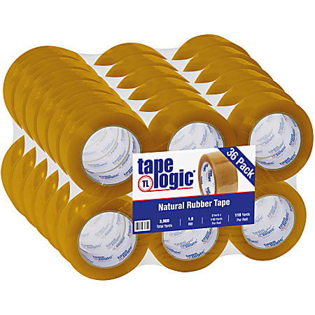Tape Logic® #50 Natural Rubber Tape, 3" Core, 2" x 110 Yd., Clear, Case Of 36