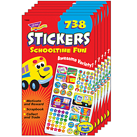 Trend Sticker Pads, Schooltime Fun, 738 Stickers Per Pad, Pack Of 6 Pads