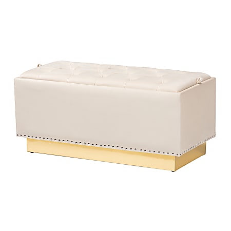 Baxton Studio Powell Storage Ottoman, Beige/Gold