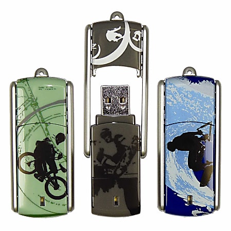 Ativa® Flip-Top USB Flash Drive With ReadyBoost™, 4GB, Extreme Sports 2 Design