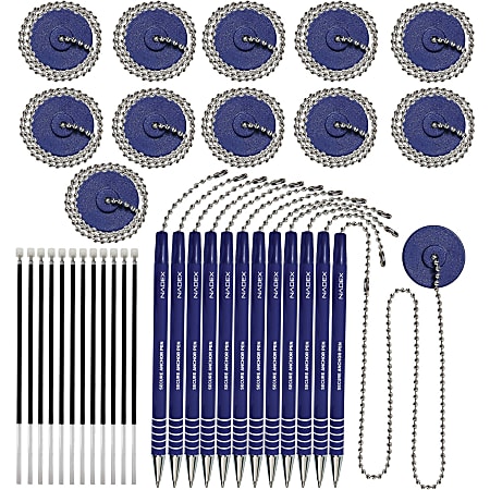 Nadex Coins Ball and Chain Security Pen Set (12 Pens; Blue) - Rubber - Blue