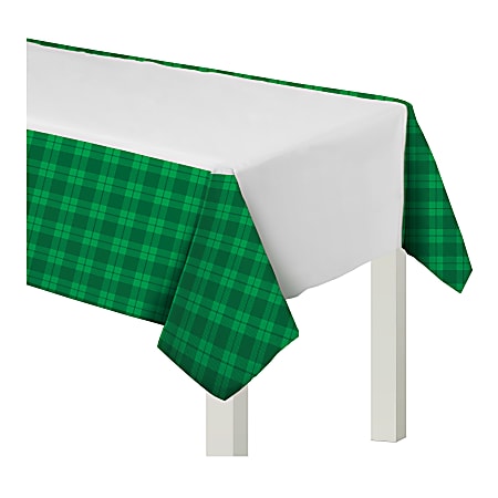 Amscan St. Patrick's Day Plaid Plastic Table Covers, 54" x 102", Green/White, Set Of 3 Covers