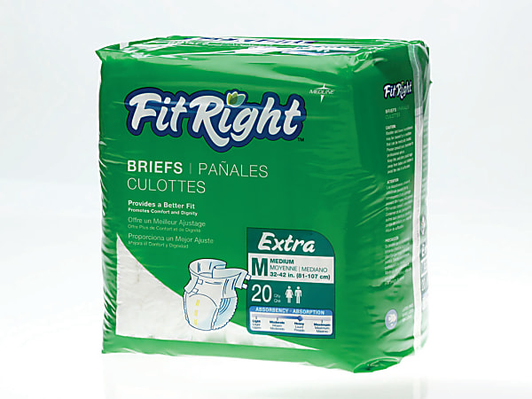 FitRight Extra Disposable Briefs, Medium, White, Bag Of 20 Briefs