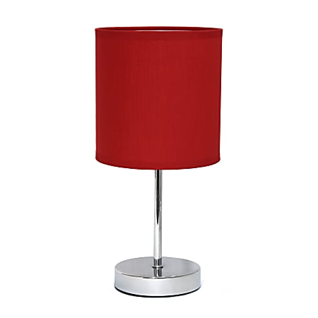 Creekwood Home Nauru Petite Metal Stick Table Lamp, 11-7/8"H, Red Shade/Chrome Base