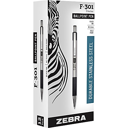 Zebra Pen F 301 Stainless Steel Retractable Ballpoint Pens