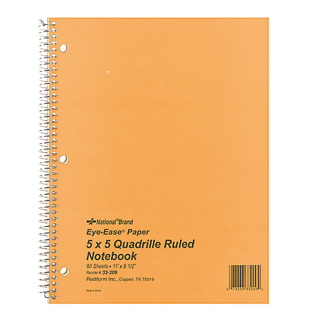 Rediform® National Green Eye Ease Wirebound Notebook, 8 1/2" x 11", Quadrille Ruled, 80 Sheets, Green