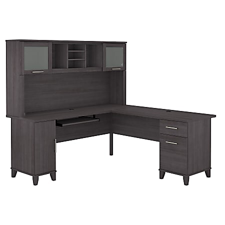 Bush Furniture Somerset 72"W L-Shaped Desk With Hutch, Storm Gray, Standard Delivery