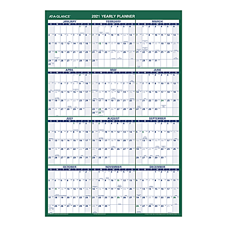 AT-A-GLANCE® Vertical Reversible And Erasable Academic/Regular Yearly Wall Calendar, 24" x 36", Green/Red/White, July 2020 To June 2021 / January To December 2021, PM210S28