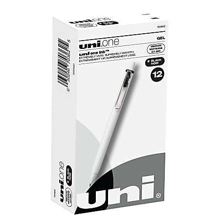 Uni-Ball® One Retractable Gel Pens, Medium Point, 0.7 mm, White Barrel, Black Ink, Pack Of 12 Pens