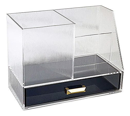 Realspace® Lucenti Acrylic Desktop Organizer, 5-1/4"H x 7"W x 3-3/4"D, Clear/Black
