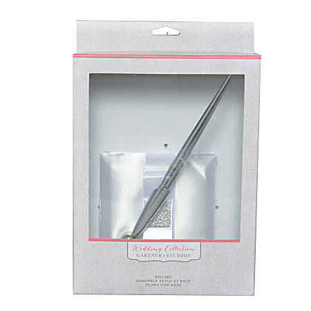 Gartner Studios® Simple Bow Pen And Holder, Fine Point, 1.0 mm, Silver Barrel, Black Ink