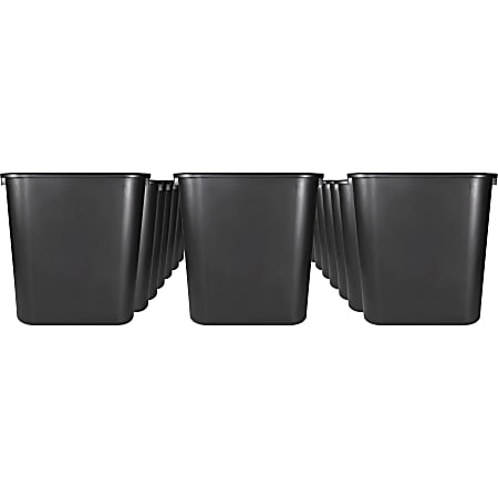 Sparco Rectangular Wastebasket, 7 gal Capacity, Rectangular, 15"H x 14.5"W x 10.5"D, Polyethylene, Black, 24 / Carton