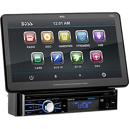 BOSS AUDIO BVS10.1B Single-DIN 10.1 inch Detachable Touchscreen DVD Player, Receiver, Bluetooth, Detachable Front Panel, Wireless Remote