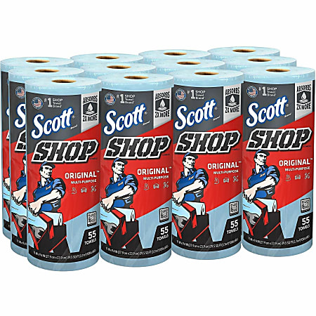 Scott® Shop 1-Ply Paper Towels, 55 Sheets Per Roll, Pack Of 12 Rolls