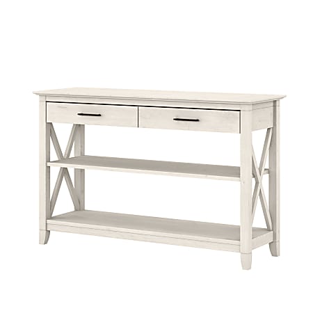 Bush Furniture Key West Console Table With Drawers And Shelves, Linen White Oak, Standard Delivery