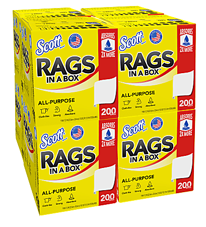 Scott® Rags In A Box, 9" x 12" Sheet Size, White, Box Of 200 Rags