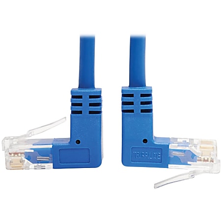Tripp Lite Cat6 Ethernet Cable Up/Down Angled UTP Slim Molded M/M Blue 3ft - First End: 1 x RJ-45 Male Network - Second End: 1 x RJ-45 Male Network - 1 Gbit/s - Patch Cable - Gold Plated Contact - 28 AWG - Blue