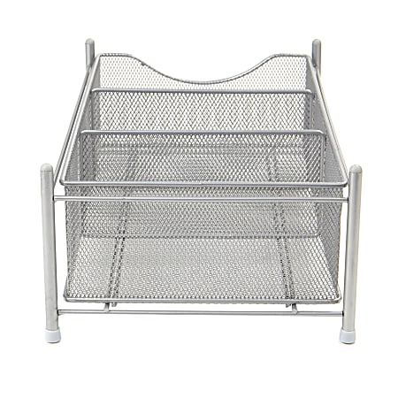 Mind Reader 3-Compartment Metal Mesh Storage Bin, Small Size, Silver