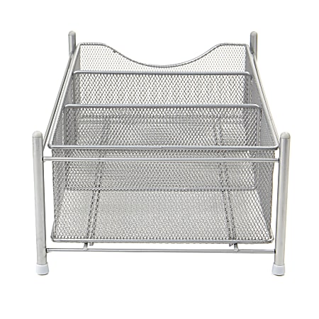 Mind Reader 3-Compartment Metal Mesh Storage Bin, Medium Size, Silver