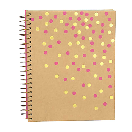 Gartner Studios® Spiral Bound Notebook, Pink & Gold Dots, 6 1/2" x 8 1/8", 1 Subject, Narrow Ruled, 240 Pages (120 Sheets), Pink/Gold