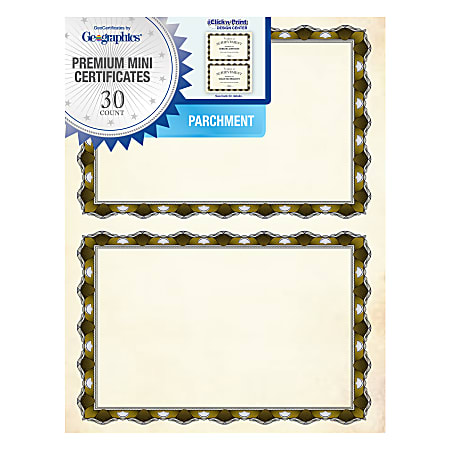 Geographics Mini Parchment Certificates, 5-1/2" x 8-1/2", Crown Gold, Pack Of 30