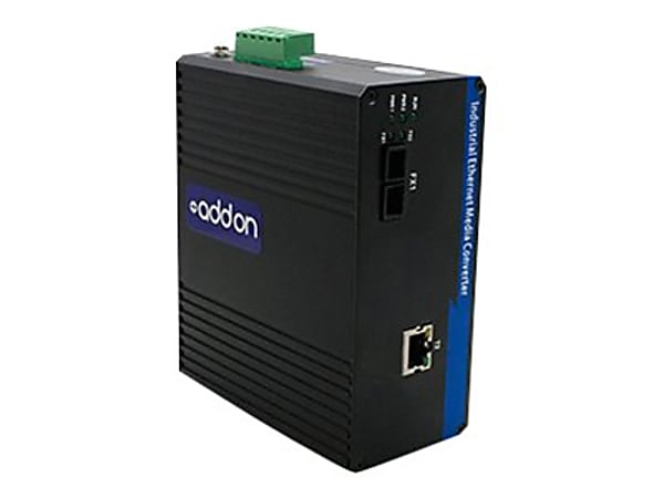 AddOn 1Gbs 1 RJ-45 to 1 SC Industrial Media Converter - Fiber media converter - GigE - 10Base-T, 1000Base-LX, 1000Base-TX, 100Base-TX - RJ-45 / SC single-mode - up to 12.4 miles - 1310 nm