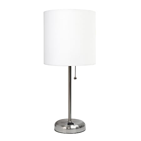 LimeLights Stick Lamp with Charging Outlet, 19-1/2"H, White Shade/Brushed Steel Base