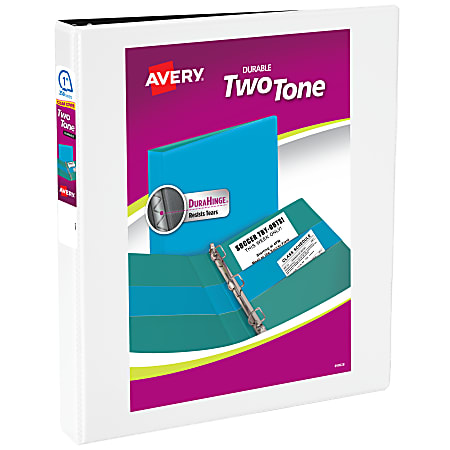 Avery® 3 Ring Two-Tone Durable View Binder, 1" Slant Rings, White/Black