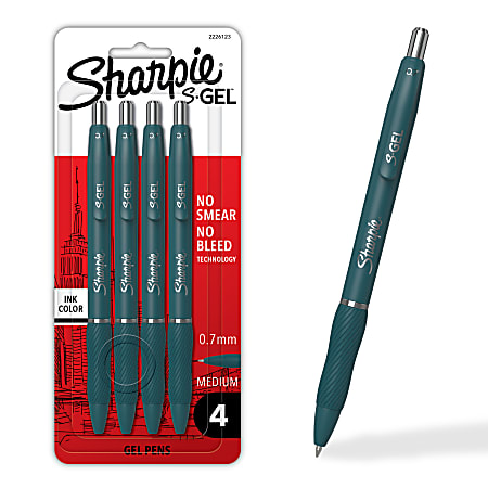 Sharpie S-Gel, Gel Pens, Medium Point (0.7mm), Teal Crush Barrel, Black Ink, 4 Count