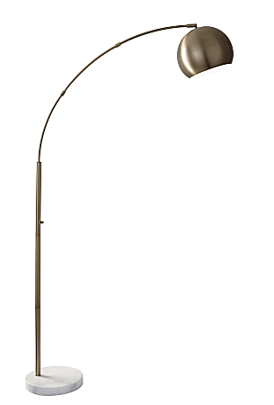 Adesso® Astoria Arc Floor Lamp, 78"H, Antique Brass Shade/White Marble Base