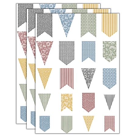 Teacher Created Resources Pennants Accents, Assorted Sizes, Classroom Cottage, 60 Accents Per Pack, Set Of 3 Packs