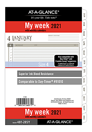 AT-A-GLANCE® Weekly/Monthly Planner Refill, 5-1/2" x 8-1/2", Black/White, January To December 2021, 481-285Y