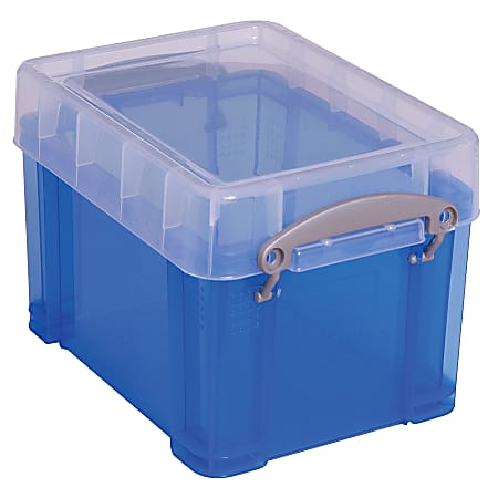 Really Useful Box® Plastic Storage Container With Built-In Handles And Snap Lid, 3 Liters, 6 1/2" x 7 1/4", 9 1/2" x 7 1/4" x 6 1/2", Blue