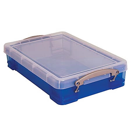 Really Useful Box® Plastic Storage Container With Built-In Handles And Snap  Lid, 4 Liters, 14 1/2 x 10 1/4 x 3 1/4, Transparent Blue